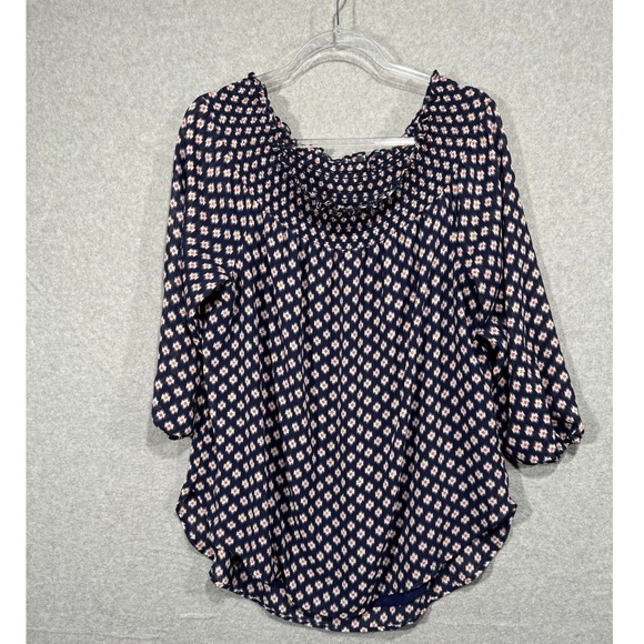 Michael‎ Kors Smocked Neck Blouse 3/4 Sleeve Floral Print Top XL - Picture 1 of 15